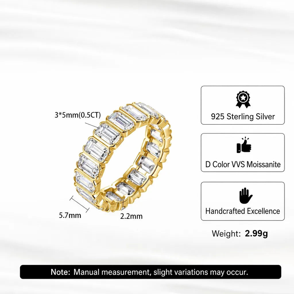 MEETMAY | Emerald-Cut Moissanite Eternity Band Ring – S925 Sterling Silver, D-Color