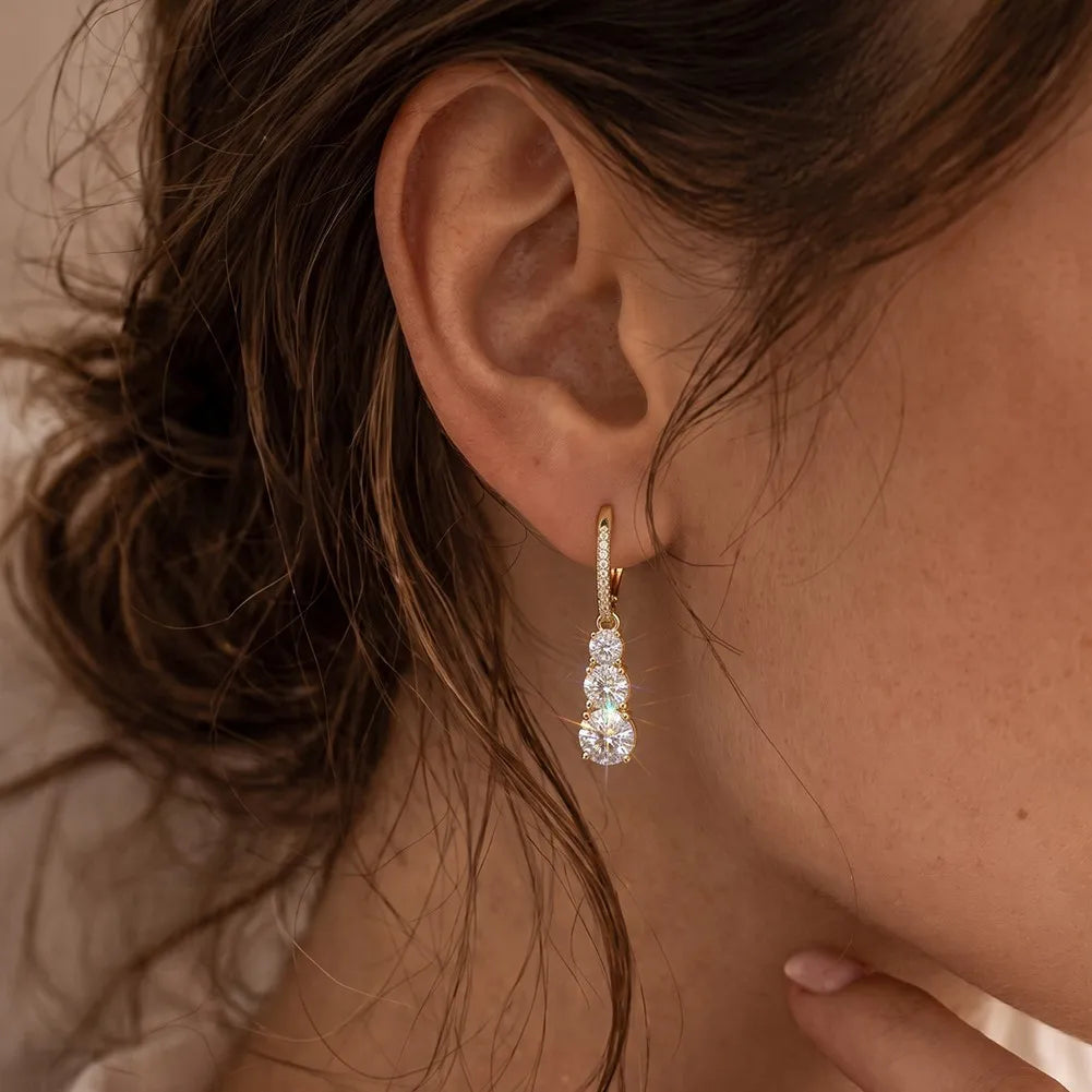 MEETMAY | Triple Circle Moissanite Earrings – S925 Sterling Silver 14K Gold Plated, D-Color