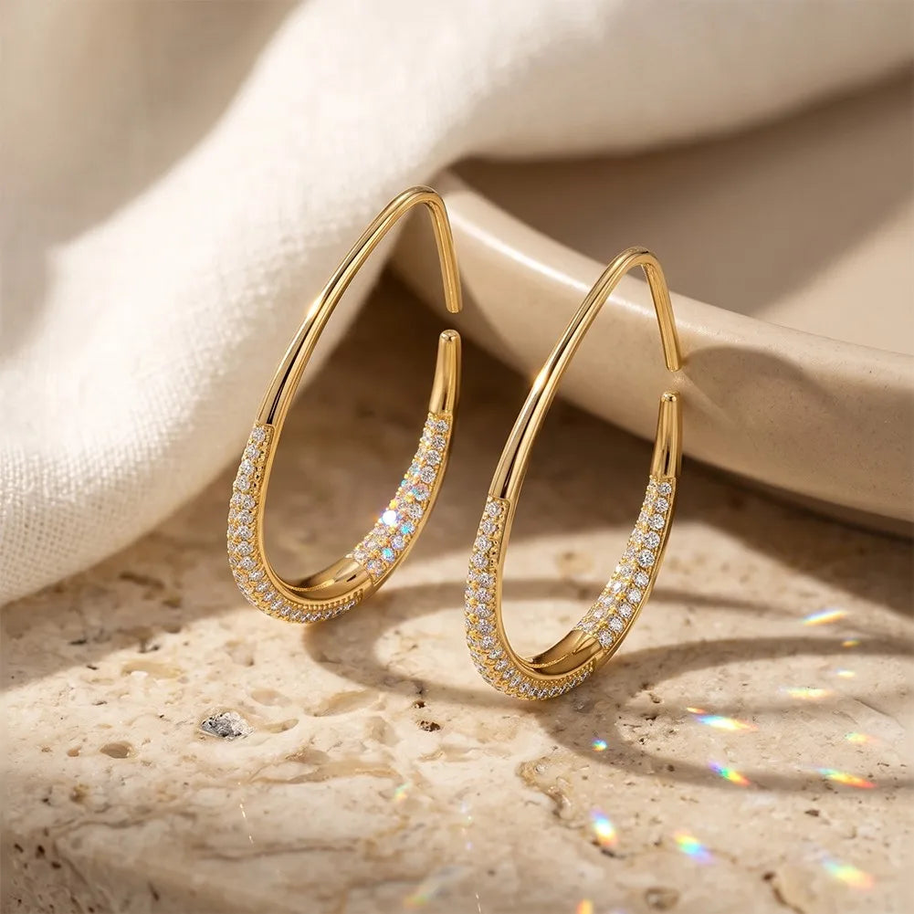 MEETMAY | Large Hoop Moissanite Earrings – S925 Sterling Silver 14K Gold Plated, D-Color