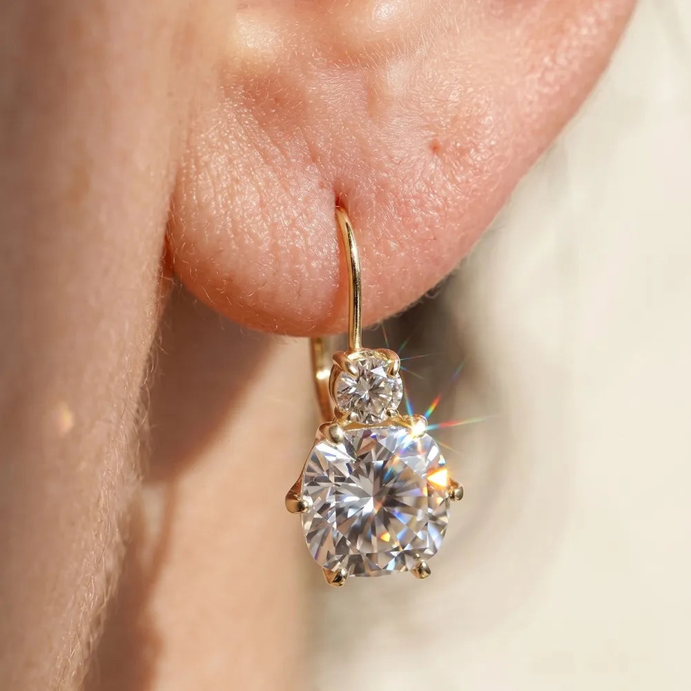 MEETMAY | Drop Hook Moissanite Earrings – S925 Sterling Silver 14K Gold Plated, D-Color