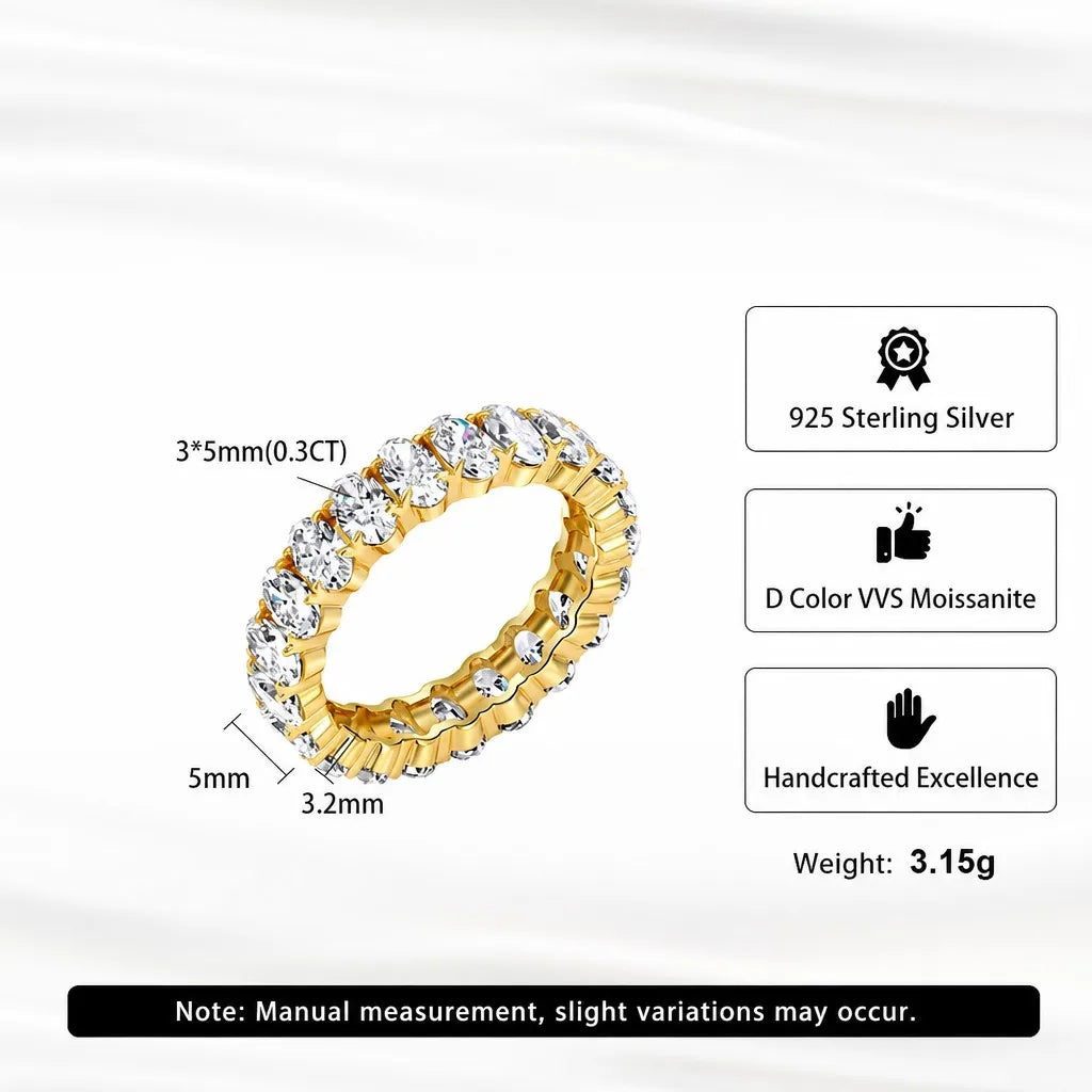 MEETMAY | Oval-Cut Moissanite Eternity Band Ring – S925 Sterling Silver, D-Color