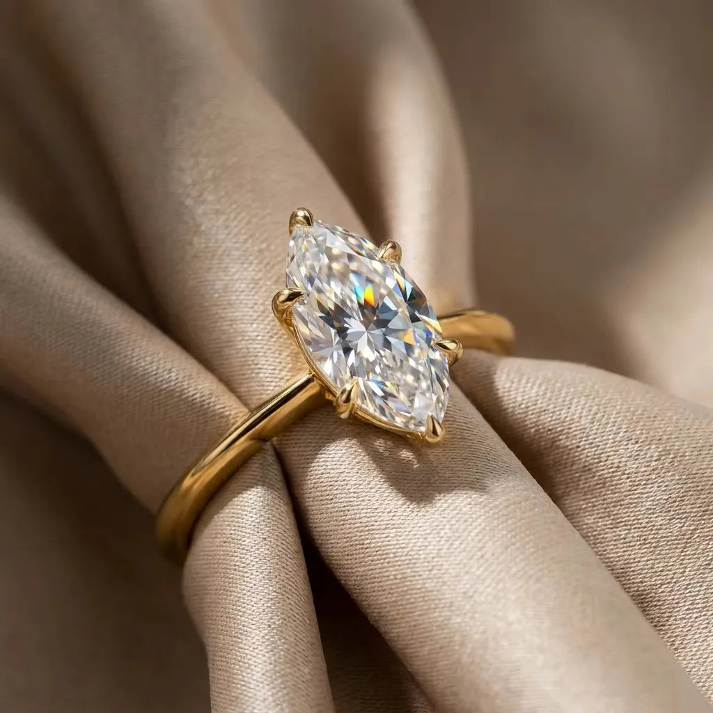 MEETMAY | Marquise-Cut Moissanite Adjustable Ring – S925 Sterling Silver 18K Gold Plated, D-Color