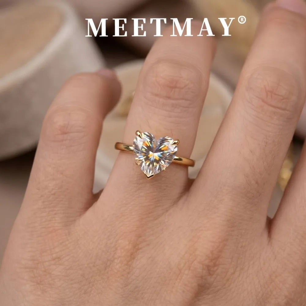 MEETMAY | Heart-Cut Moissanite Adjustable Ring – S925 Sterling Silver 18K Gold Plated, D-Color