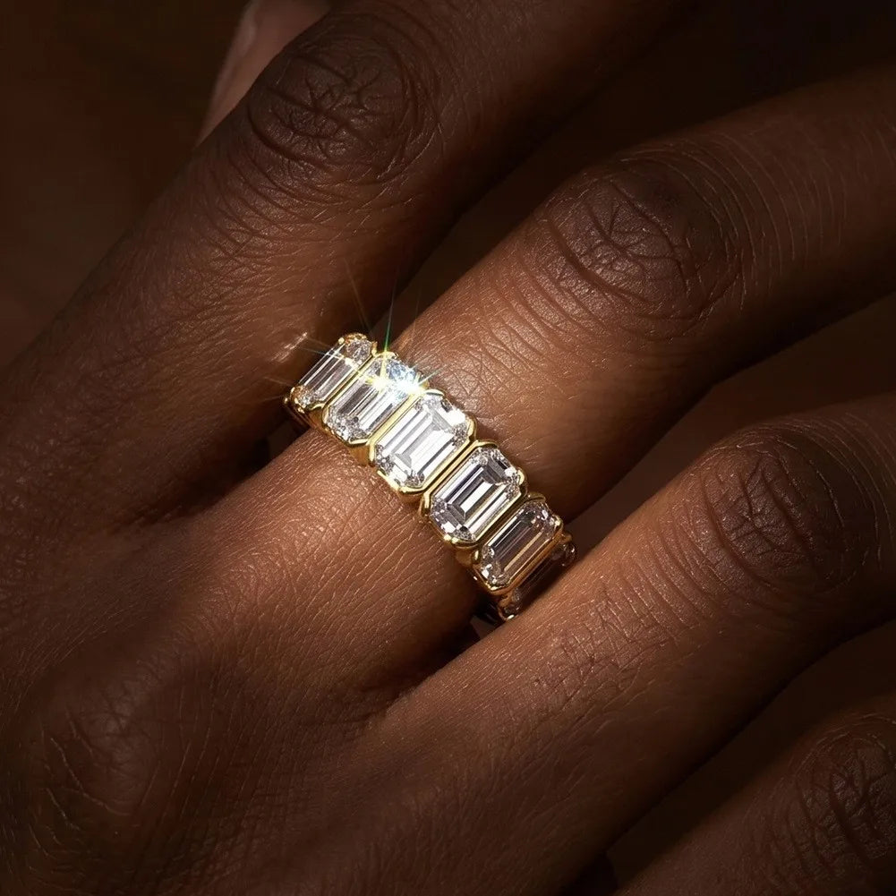MEETMAY | Emerald-Cut Moissanite Eternity Band Ring – S925 Sterling Silver, D-Color