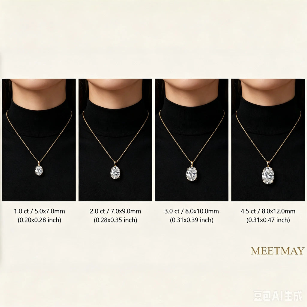 MEETMAY | Oval-Cut Moissanite Pendant Necklace – S925 Sterling Silver 18K Gold Plated, D-Color