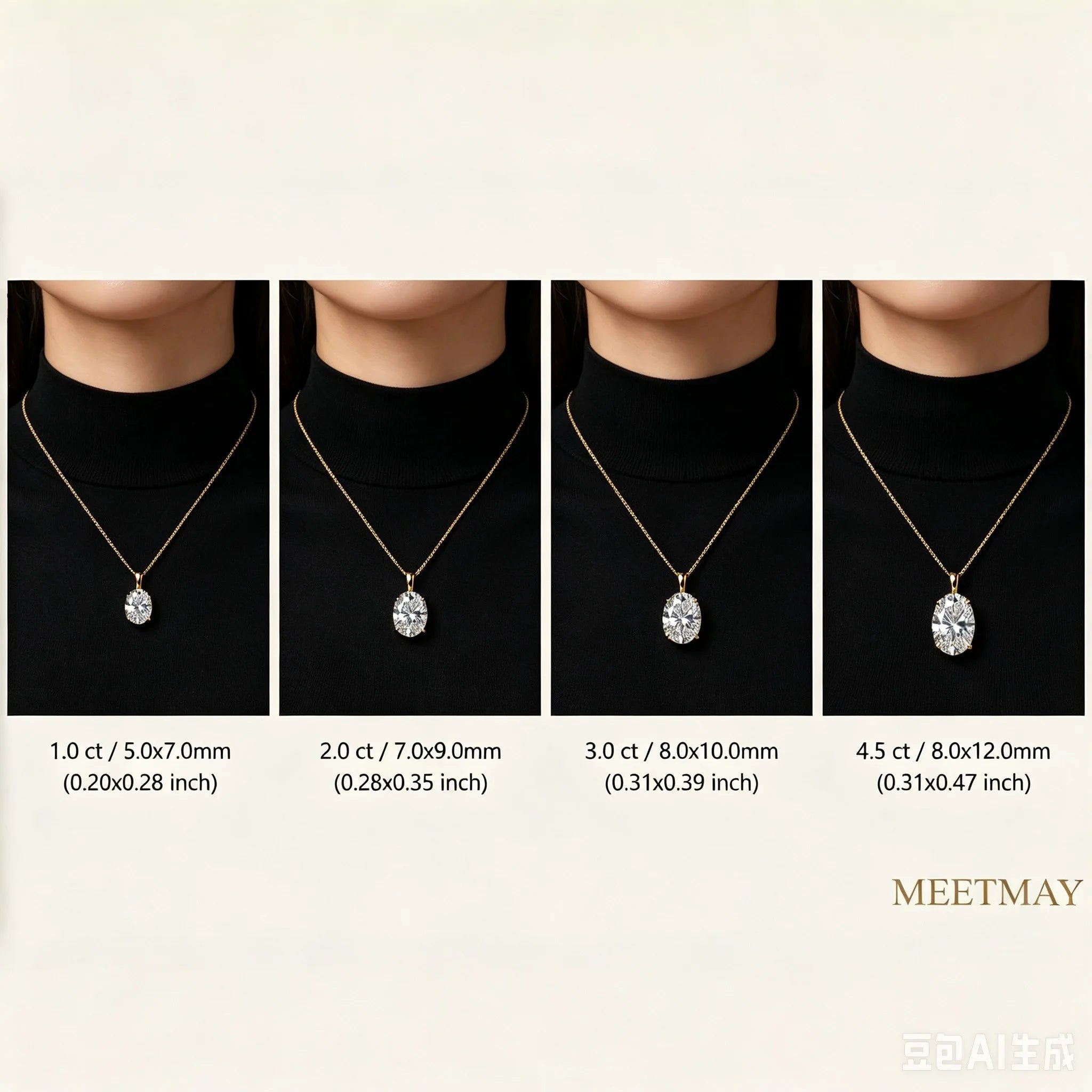 MEETMAY | Oval-Cut Moissanite Pendant Necklace – S925 Sterling Silver 18K Gold Plated, D-Color