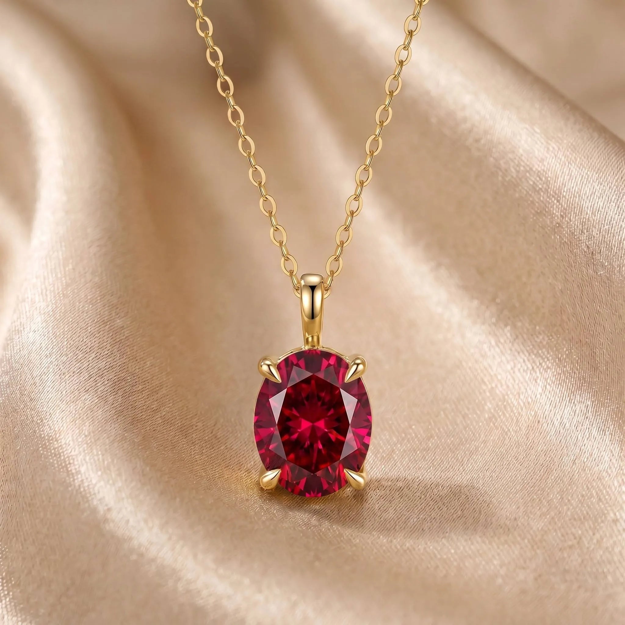MEETMAY | Colorful Oval-Cut Moissanite Pendant Necklace – S925 Sterling Silver 18K Gold Plated, GRA Certified