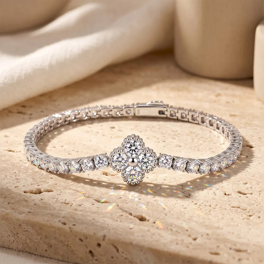 MEETMAY | Clover Moissanite Bracelet – S925 Sterling Silver 14K Gold Plated, D-Color