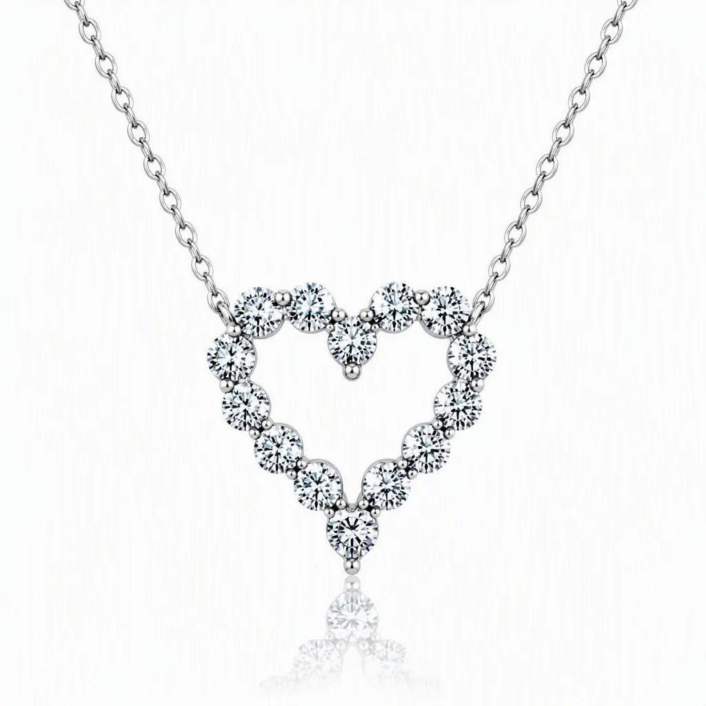MEETMAY | Heart-Cut Moissanite Pendant Necklace – S925 Sterling Silver 14K Gold Plated, D-Color