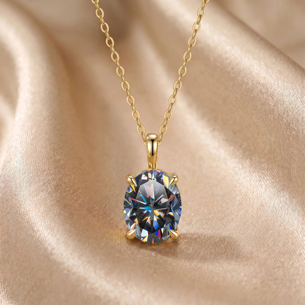 MEETMAY | Colorful Oval-Cut Moissanite Pendant Necklace – S925 Sterling Silver 18K Gold Plated, GRA Certified