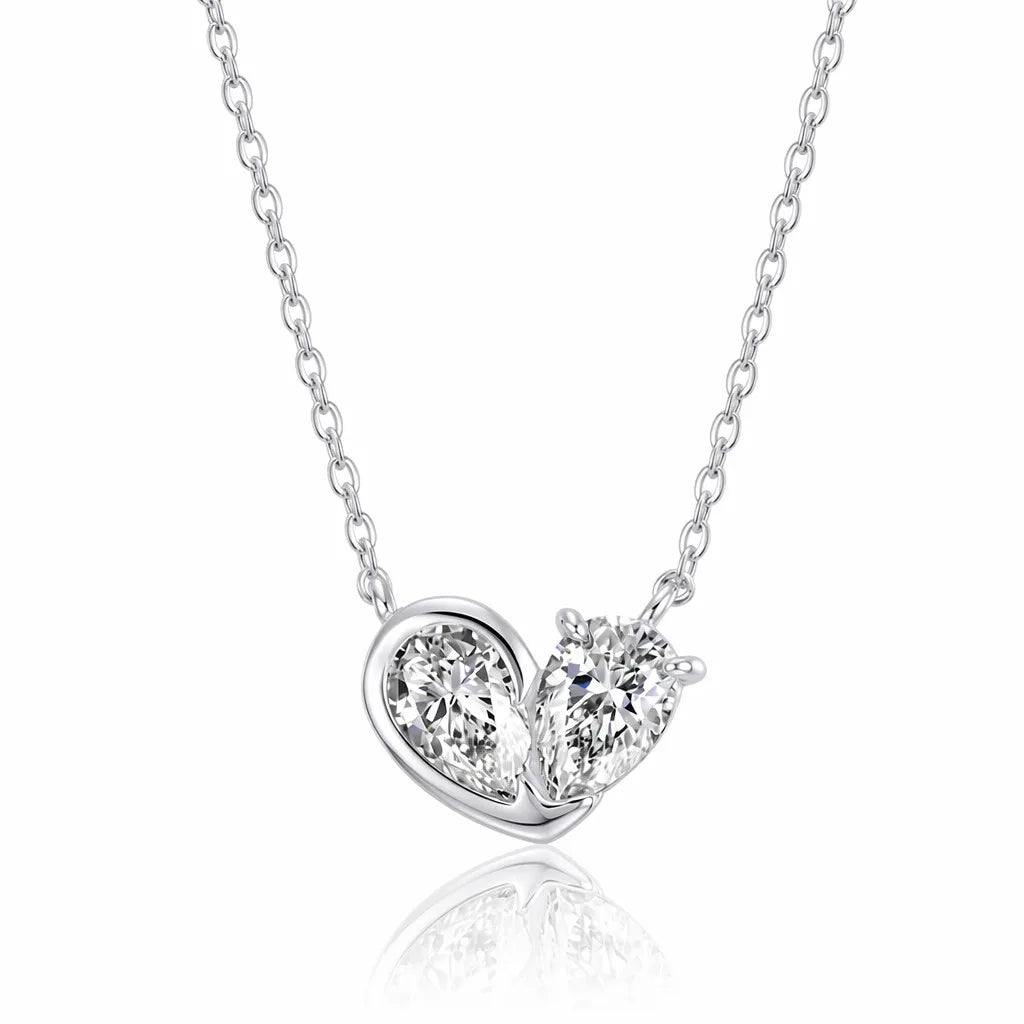 MEETMAY | Double Pear-Cut Moissanite Pendant Necklace – S925 Sterling Silver 14K Gold Plated, D-Color