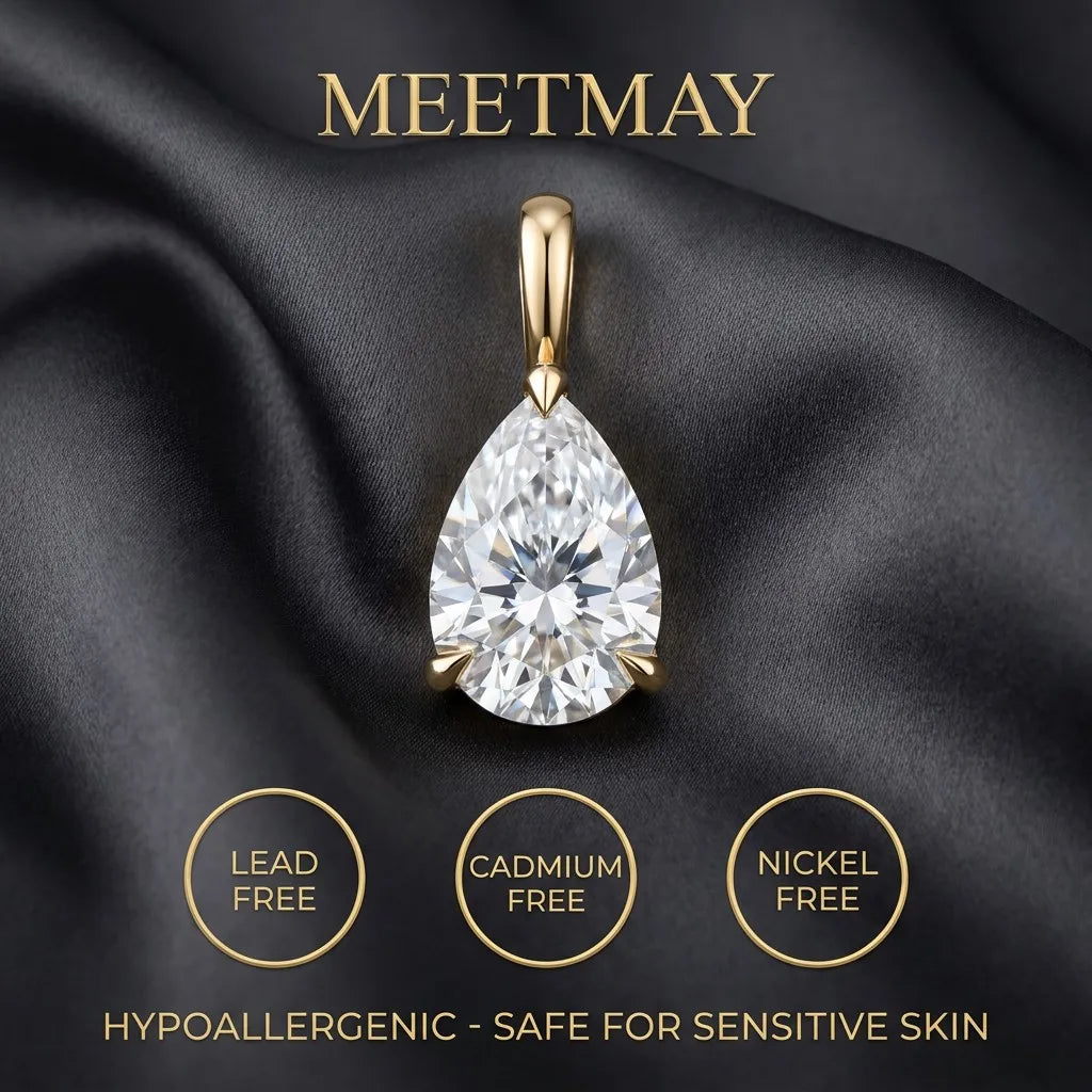 MEETMAY | Pear-Cut Moissanite Pendant Necklace – S925 Sterling Silver 18K Gold Plated, D-Color