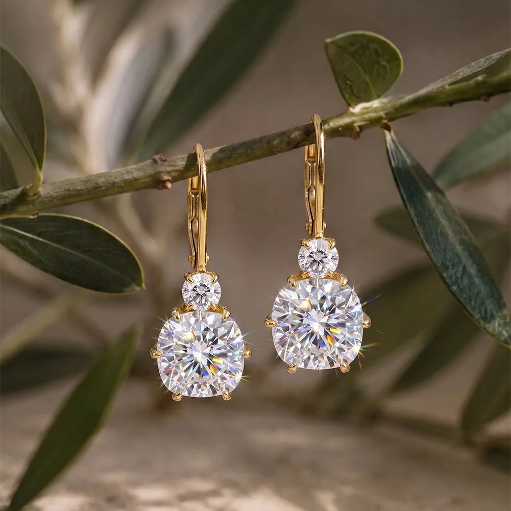MEETMAY | Drop Hook Moissanite Earrings – S925 Sterling Silver 14K Gold Plated, D-Color