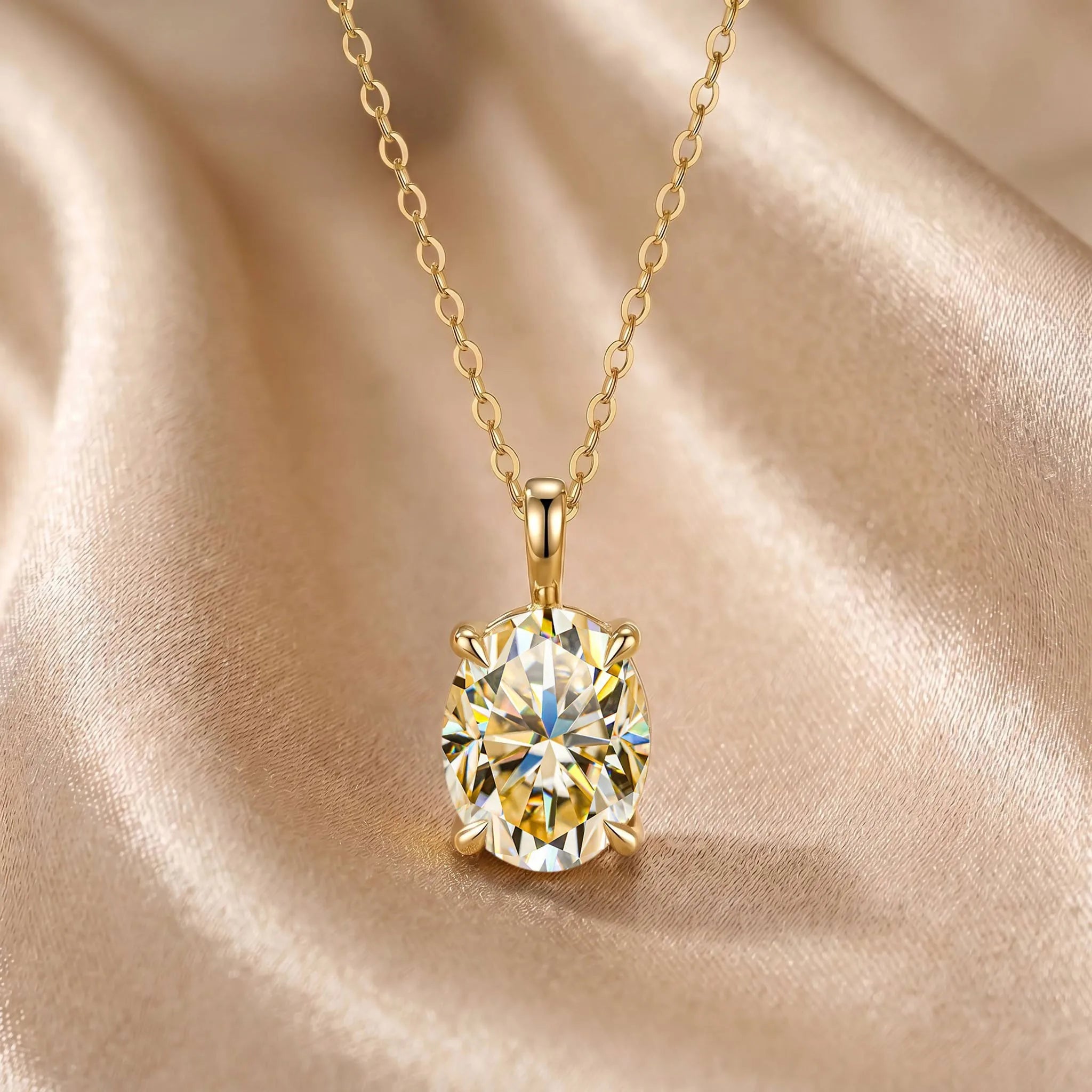 MEETMAY | Colorful Oval-Cut Moissanite Pendant Necklace – S925 Sterling Silver 18K Gold Plated, GRA Certified