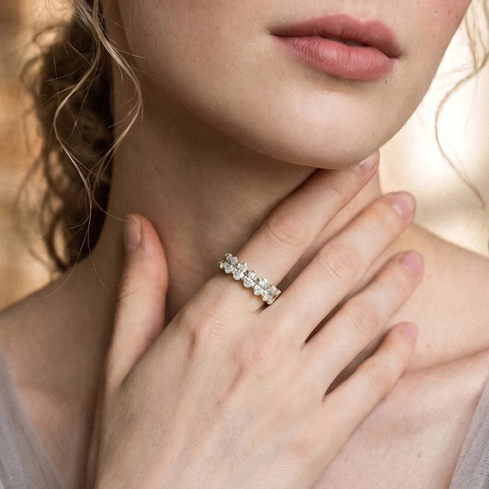 MEETMAY | Oval-Cut Moissanite Eternity Band Ring – S925 Sterling Silver, D-Color
