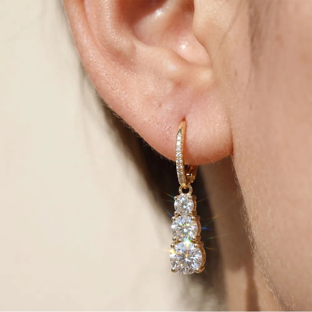 MEETMAY | Triple Circle Moissanite Earrings – S925 Sterling Silver 14K Gold Plated, D-Color