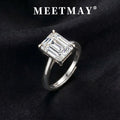 MEETMAY | Emerald-Cut Moissanite Adjustable Ring – S925 Sterling Silver 18K Gold Plated, D-Color