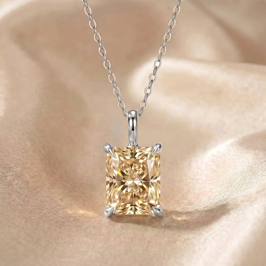 MEETMAY | Colorful Radiant-Cut Moissanite Pendant Necklace – S925 Sterling Silver 18K Gold Plated, GRA Certified