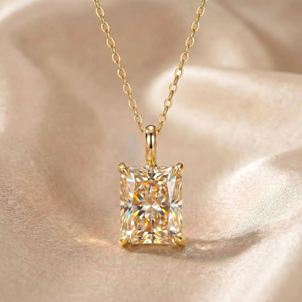 MEETMAY | Colorful Radiant-Cut Moissanite Pendant Necklace – S925 Sterling Silver 18K Gold Plated, GRA Certified