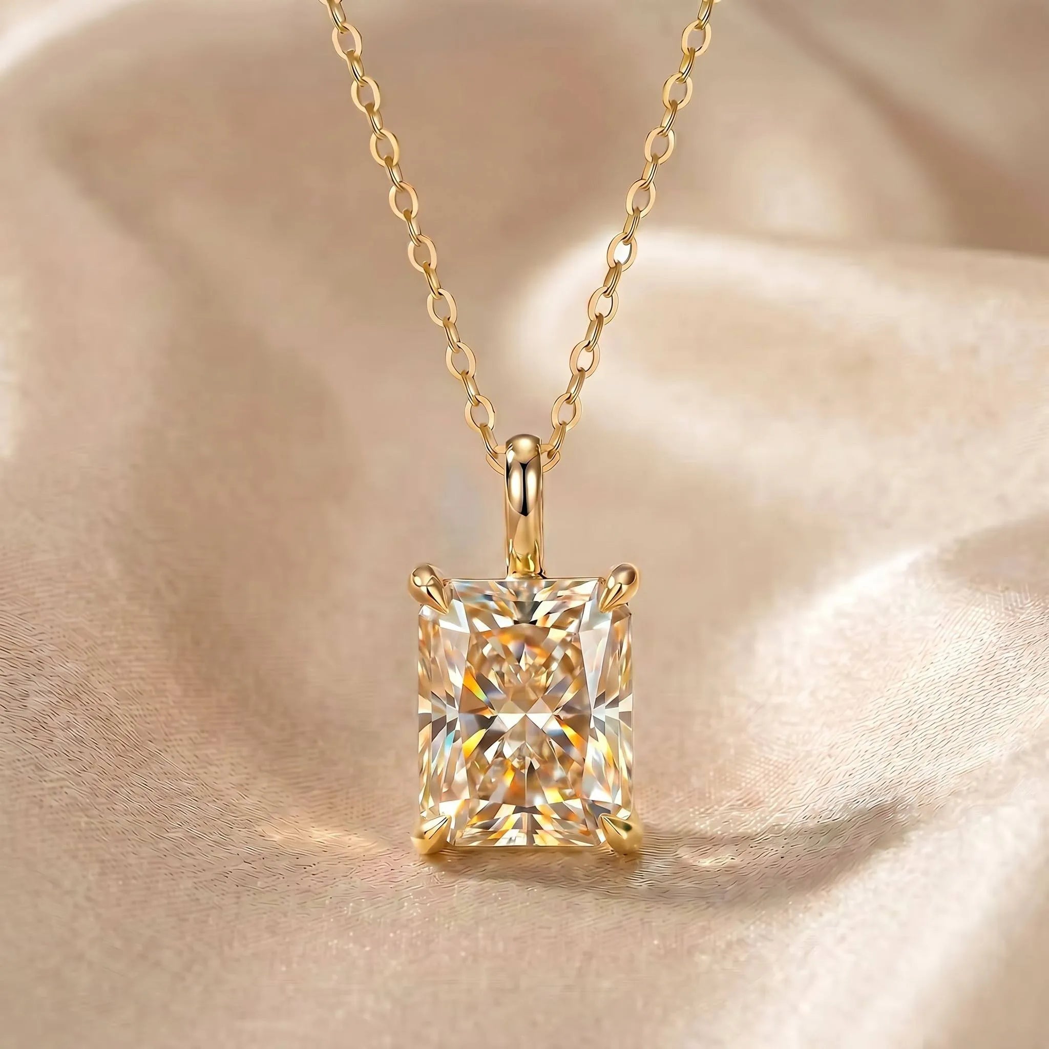 MEETMAY | Colorful Radiant-Cut Moissanite Pendant Necklace – S925 Sterling Silver 18K Gold Plated, GRA Certified