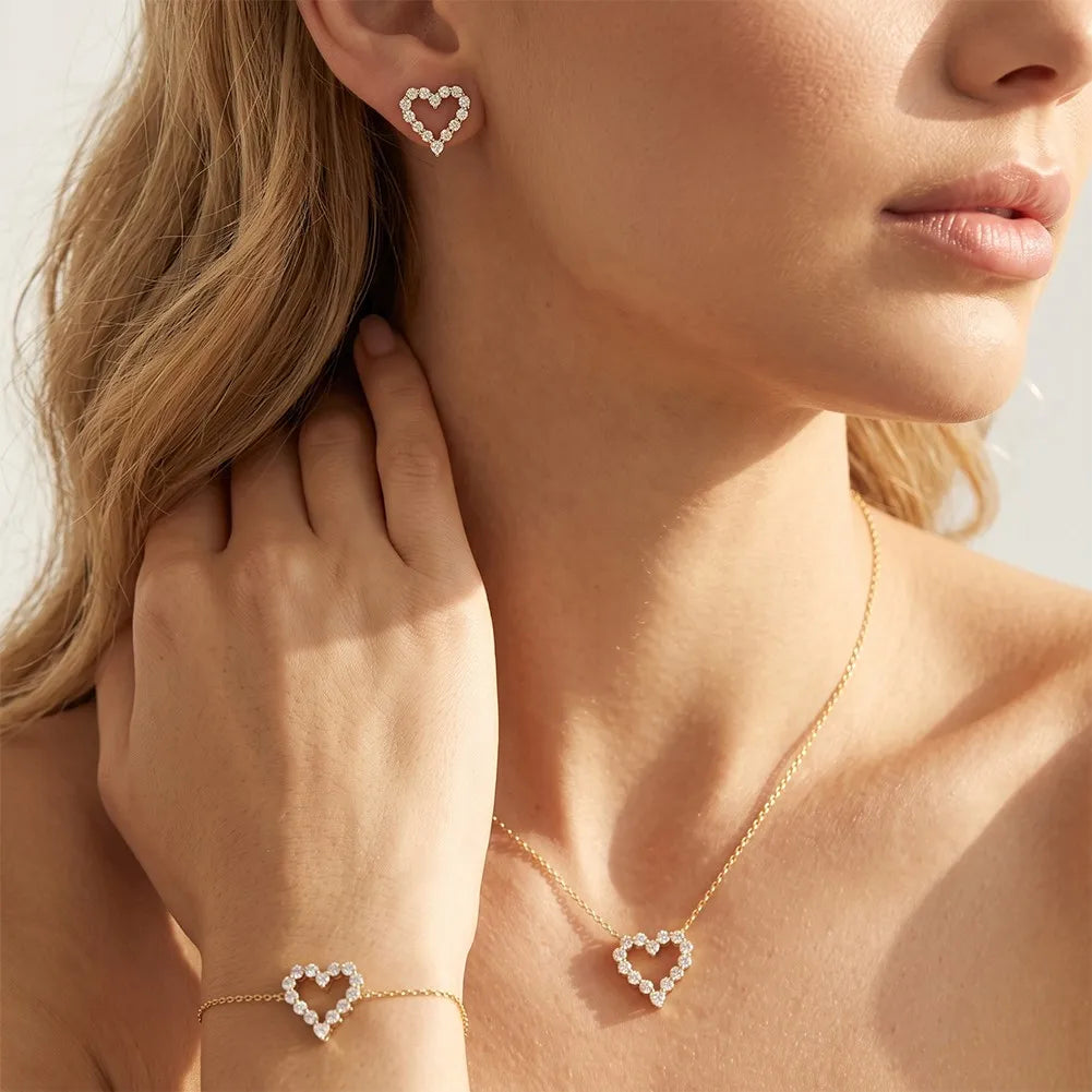 MEETMAY | Heart-Cut Moissanite Pendant Necklace – S925 Sterling Silver 14K Gold Plated, D-Color