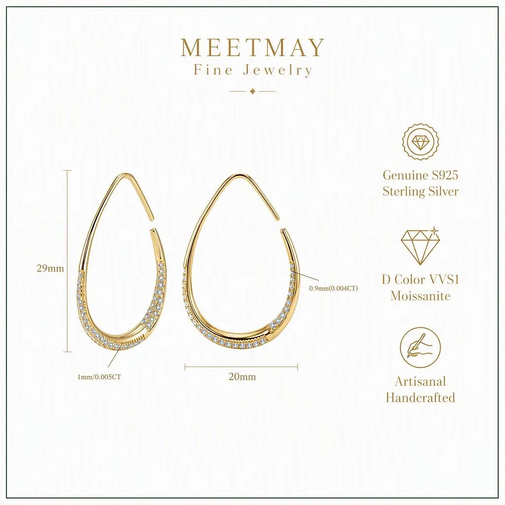 MEETMAY | Large Hoop Moissanite Earrings – S925 Sterling Silver 14K Gold Plated, D-Color