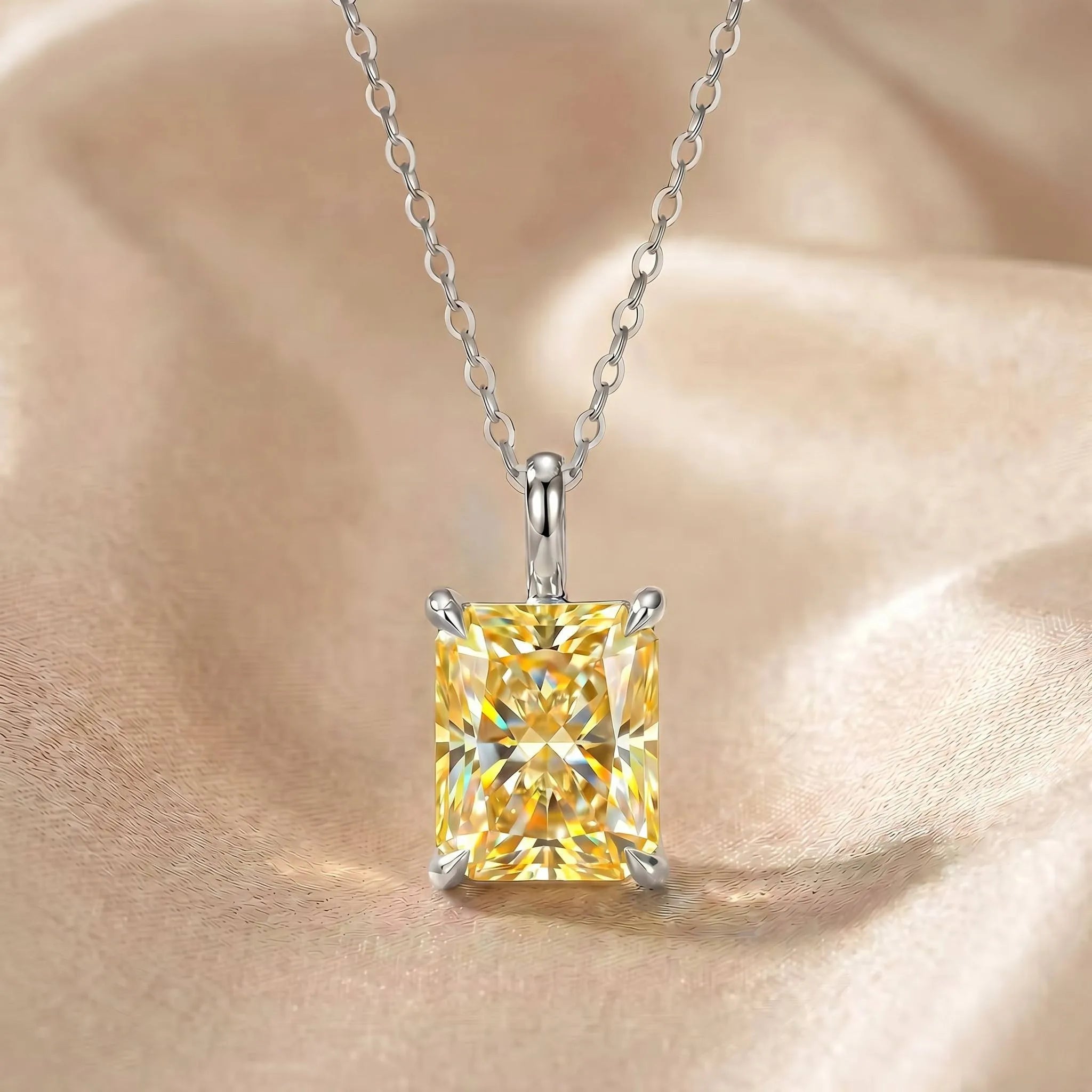 MEETMAY | Colorful Radiant-Cut Moissanite Pendant Necklace – S925 Sterling Silver 18K Gold Plated, GRA Certified
