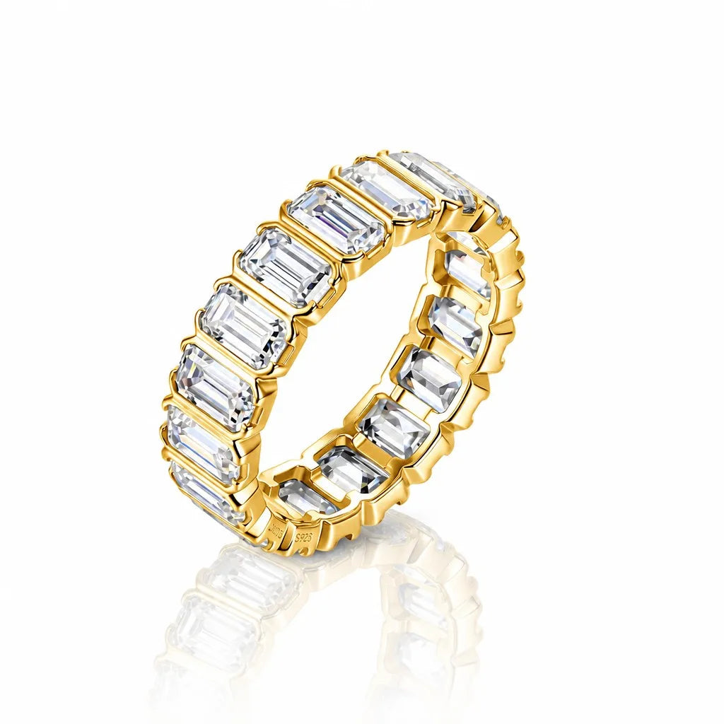 MEETMAY | Emerald-Cut Moissanite Eternity Band Ring – S925 Sterling Silver, D-Color