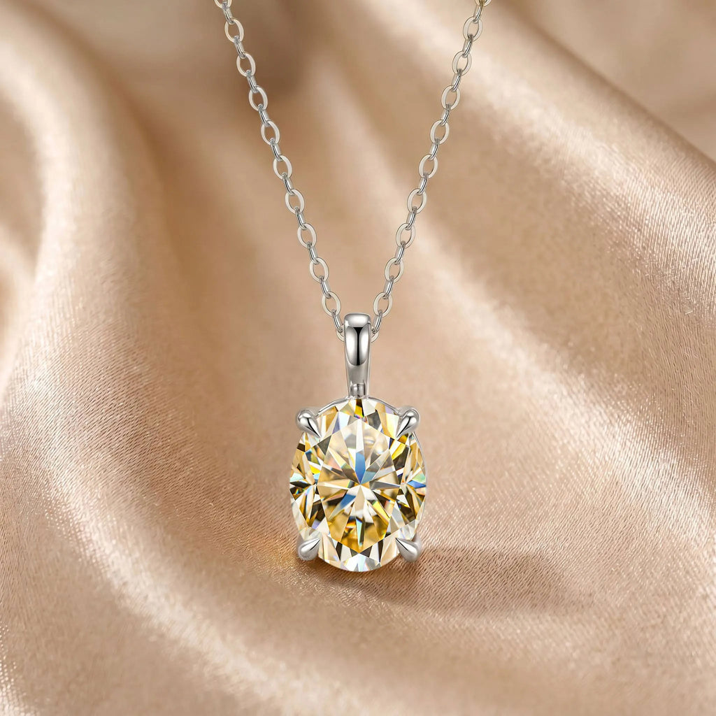 MEETMAY | Colorful Oval-Cut Moissanite Pendant Necklace – S925 Sterling Silver 18K Gold Plated, GRA Certified