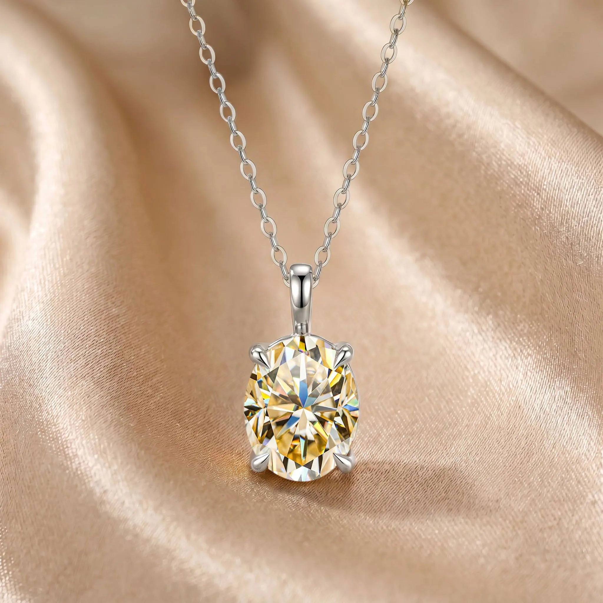 MEETMAY | Colorful Oval-Cut Moissanite Pendant Necklace – S925 Sterling Silver 18K Gold Plated, GRA Certified
