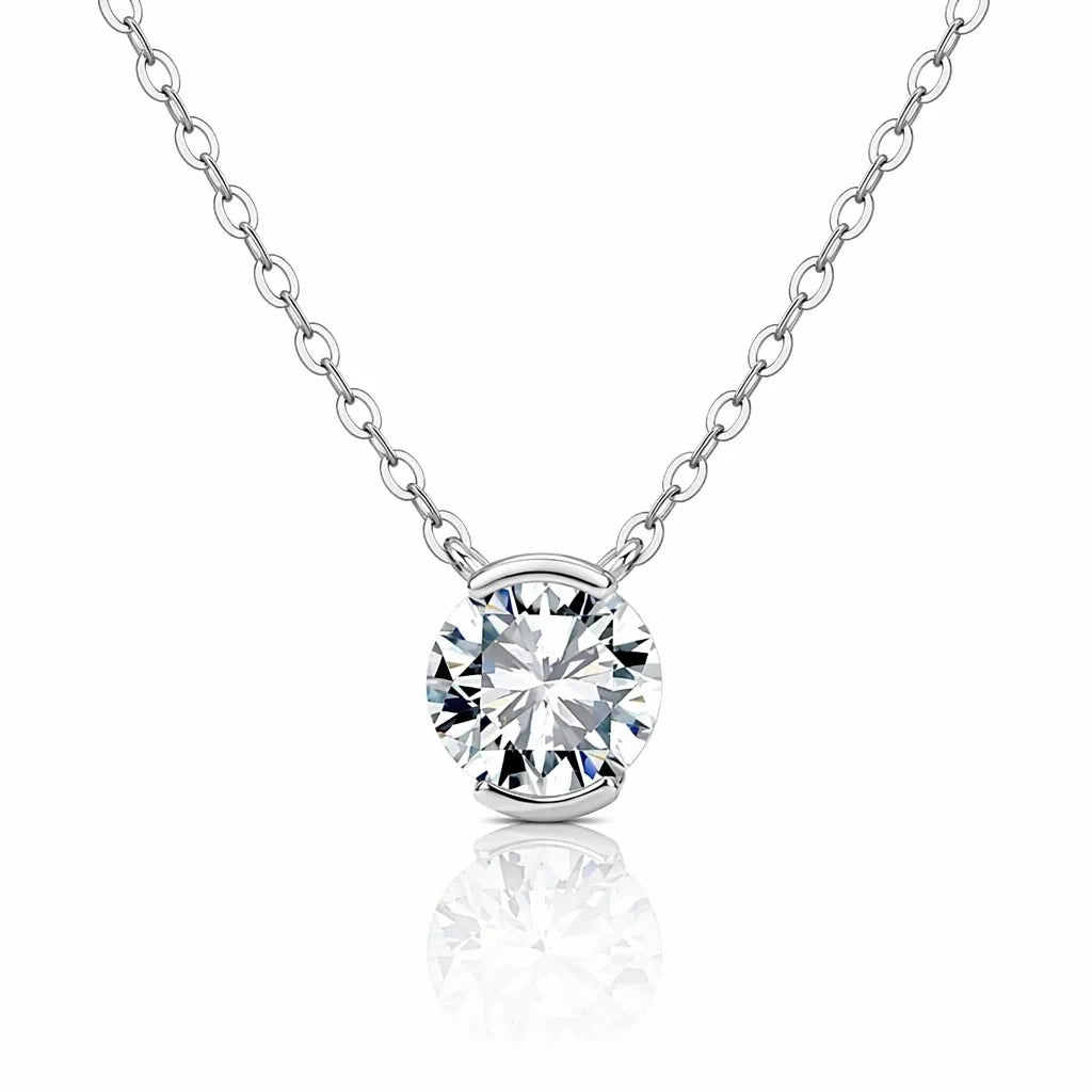 MEETMAY | Round-Cut Moissanite Solitaire Pendant Necklace – S925 Sterling Silver 14K Gold Plated, D-Color