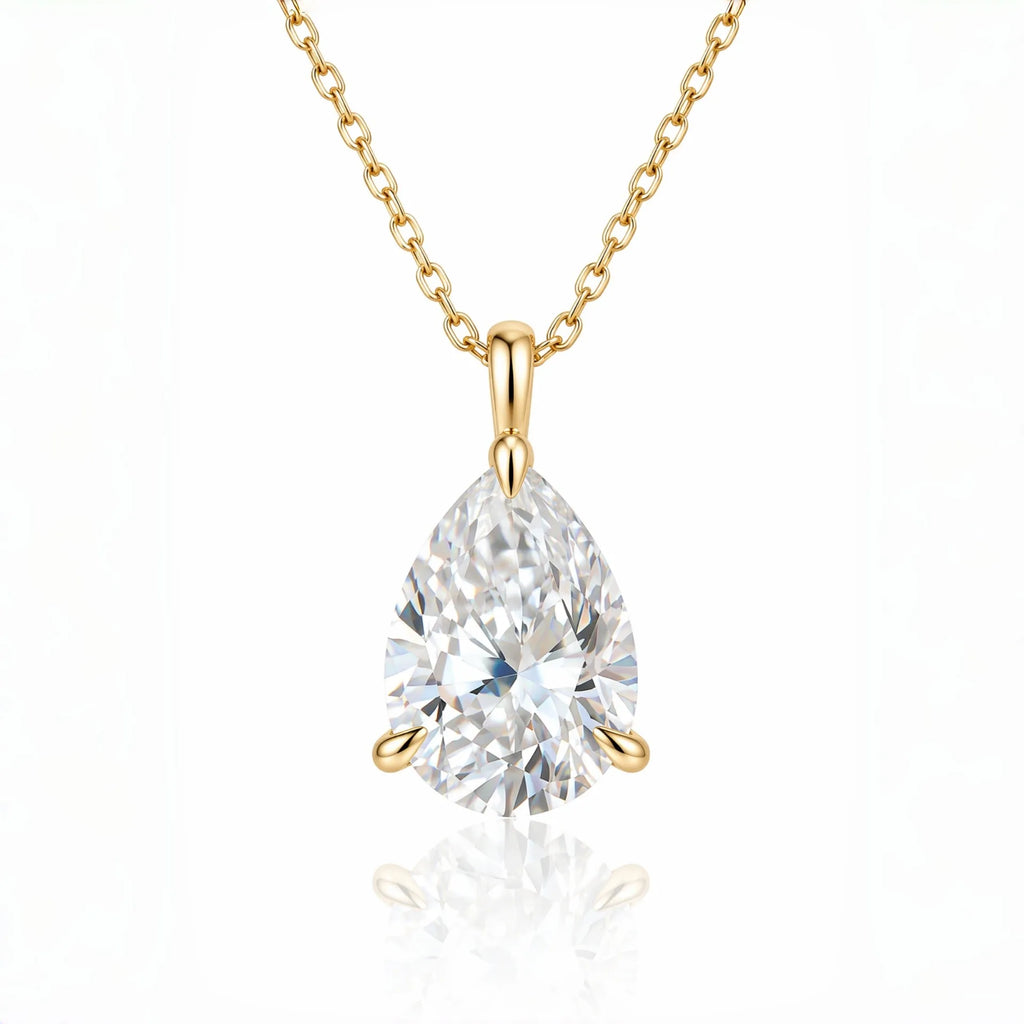 MEETMAY | Pear-Cut Moissanite Pendant Necklace – S925 Sterling Silver 18K Gold Plated, D-Color