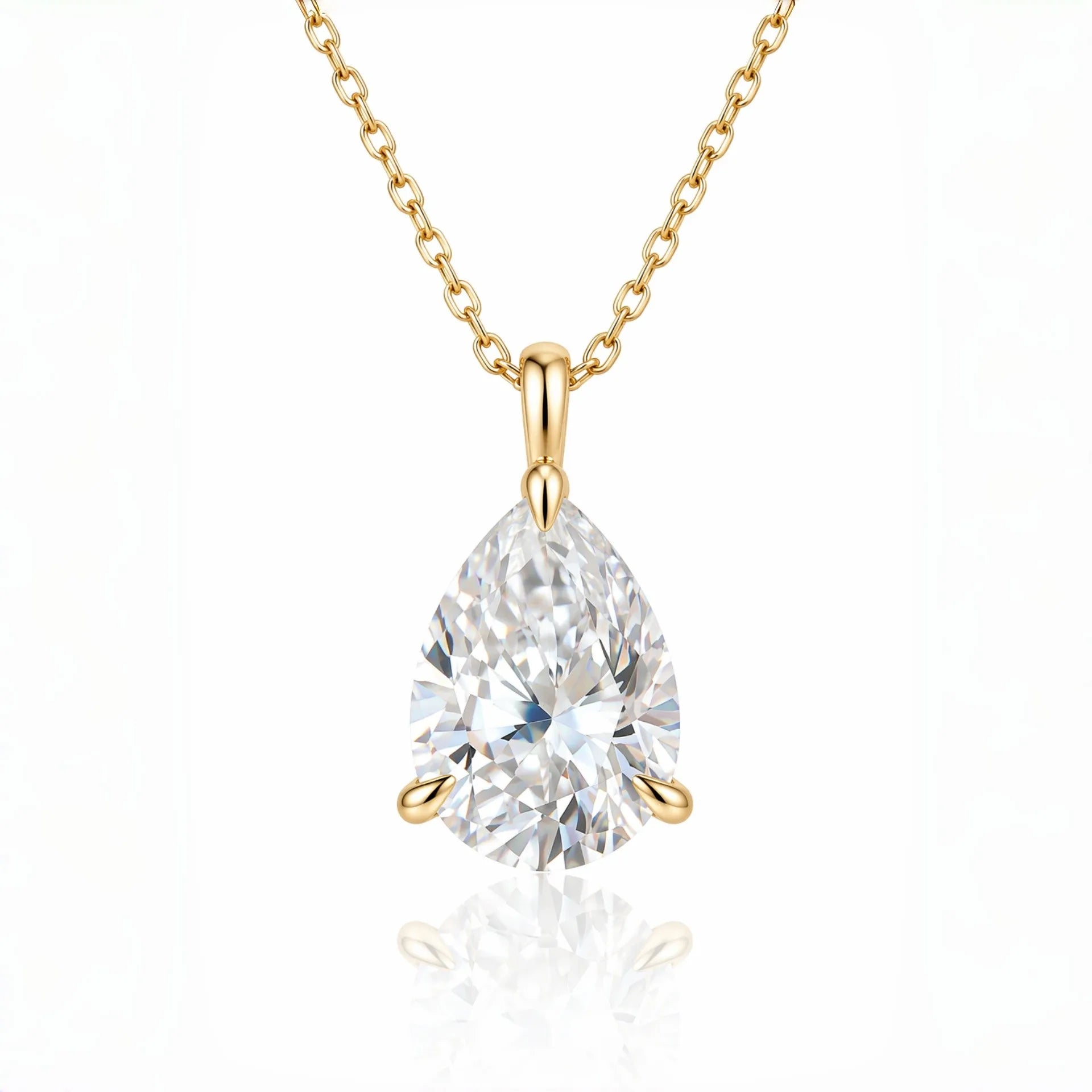 MEETMAY | Pear-Cut Moissanite Pendant Necklace – S925 Sterling Silver 18K Gold Plated, D-Color