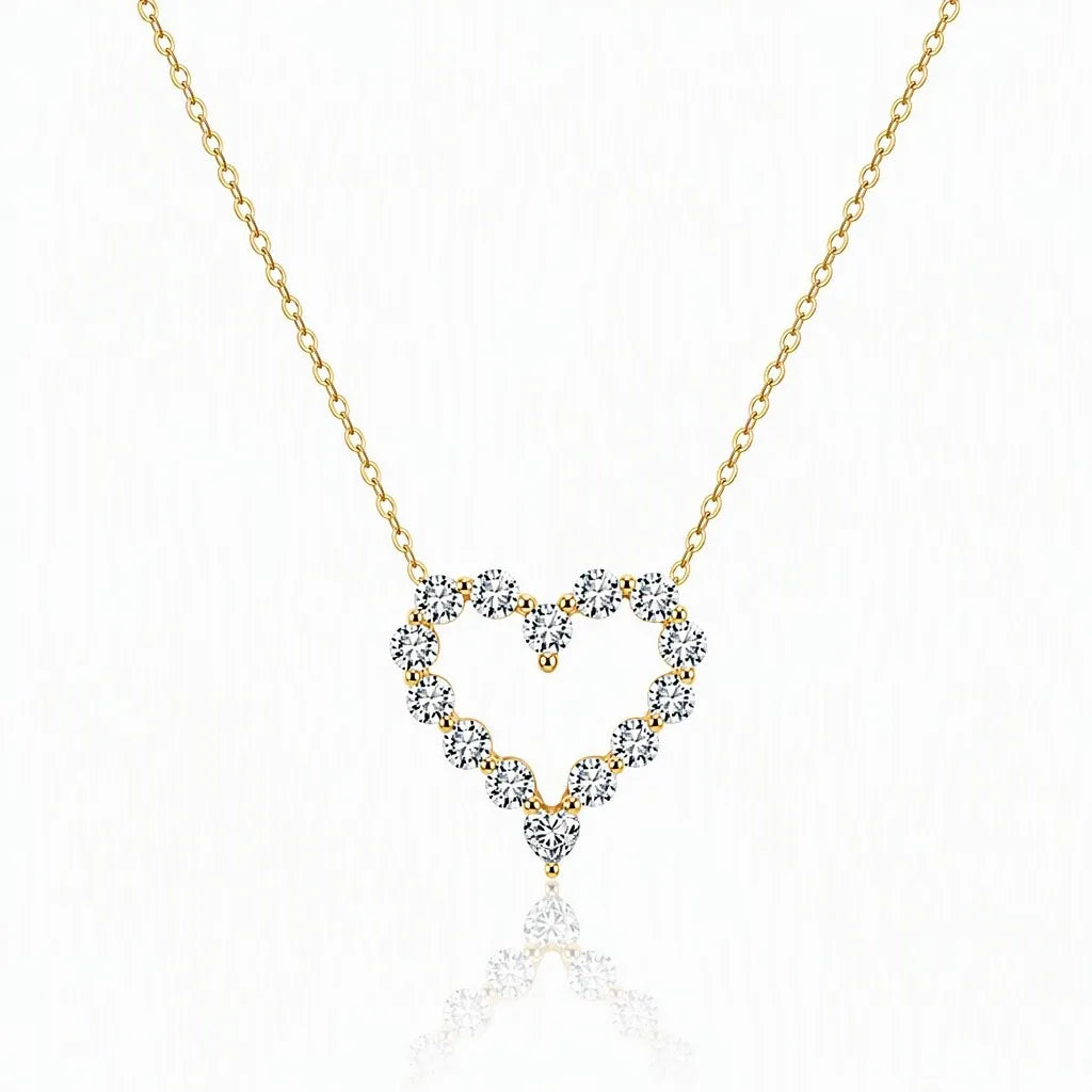 MEETMAY | Heart-Cut Moissanite Pendant Necklace – S925 Sterling Silver 14K Gold Plated, D-Color