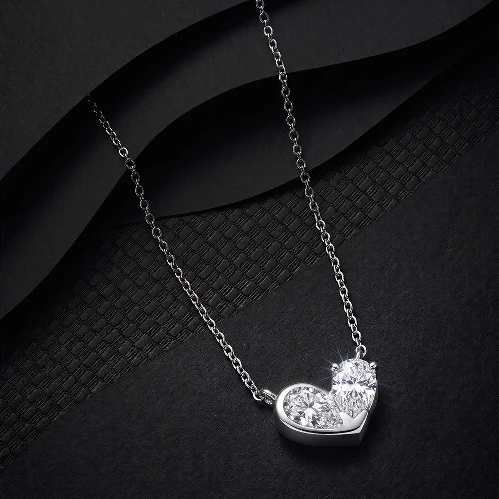 MEETMAY | Double Pear-Cut Moissanite Pendant Necklace – S925 Sterling Silver 14K Gold Plated, D-Color
