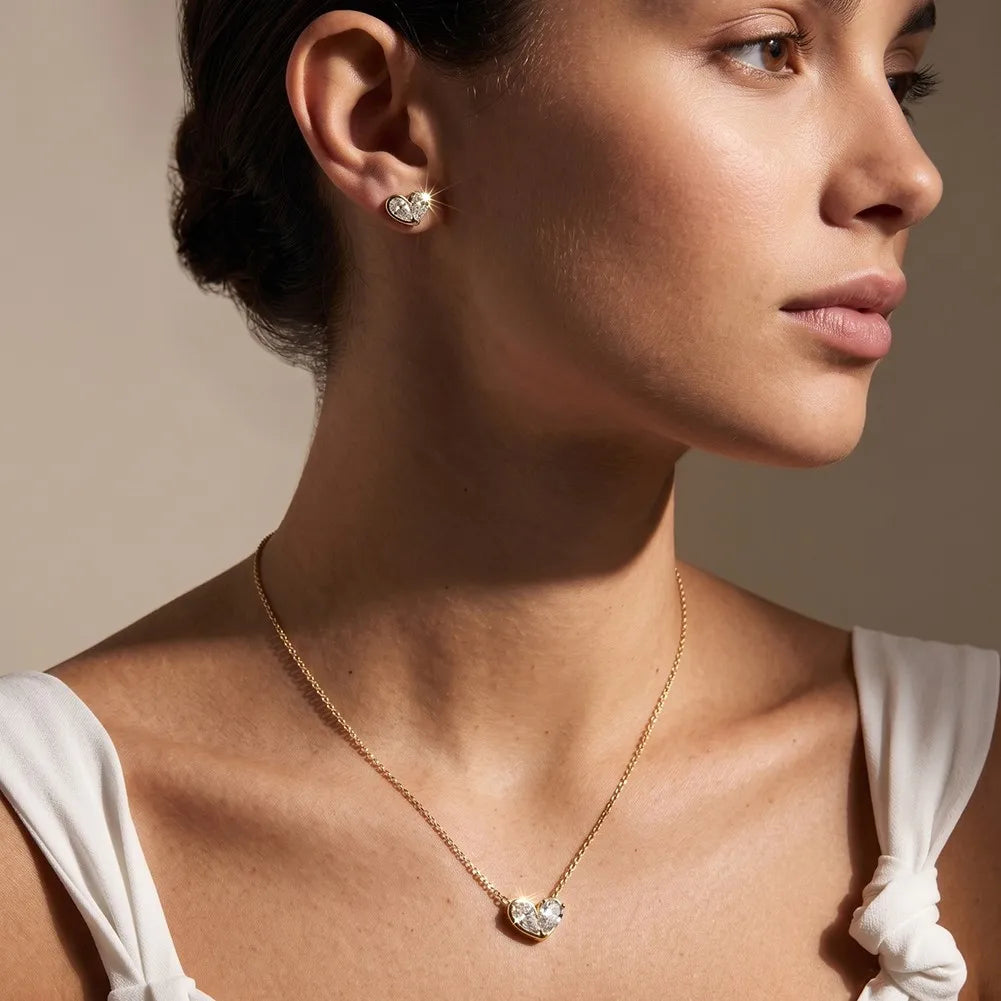 MEETMAY | Double Pear-Cut Moissanite Pendant Necklace – S925 Sterling Silver 14K Gold Plated, D-Color