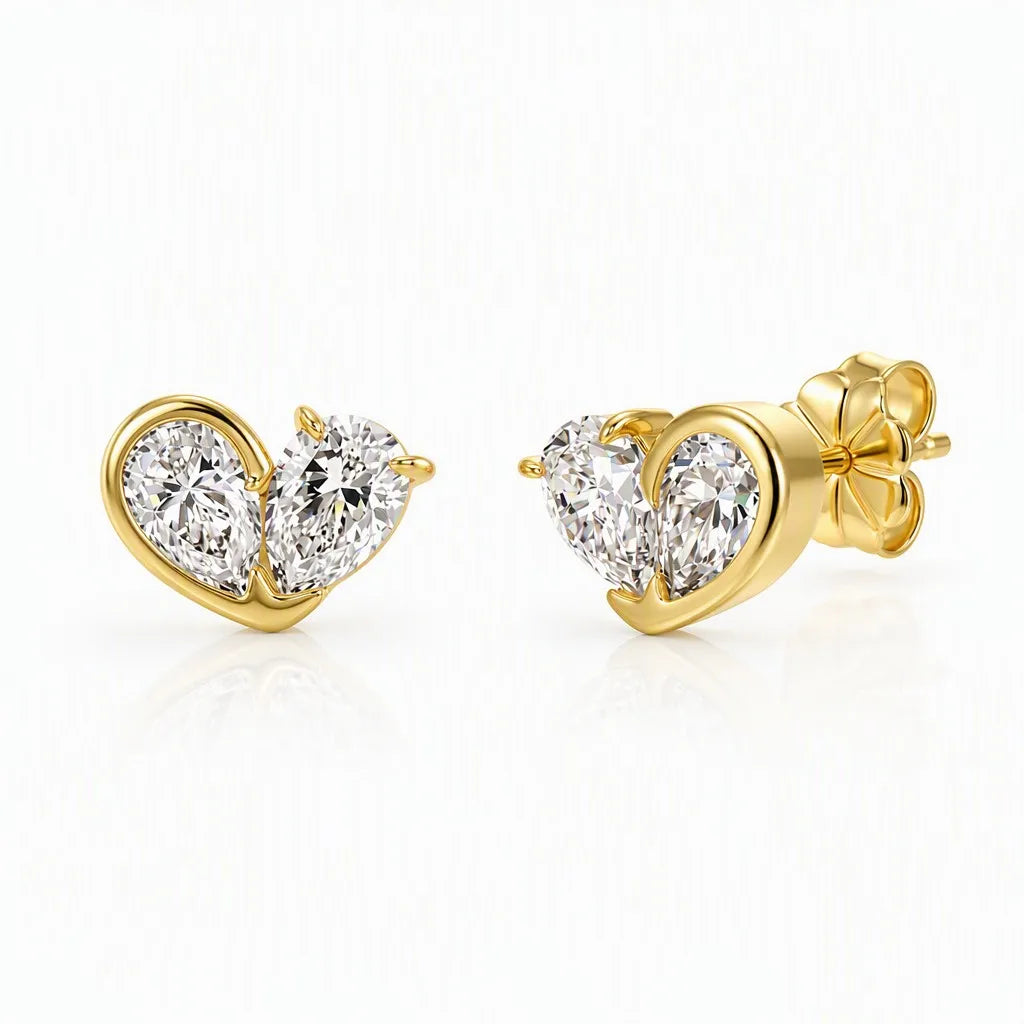 MEETMAY | Double Pear-Cut Moissanite Stud Earrings – S925 Sterling Silver 14K Gold Plated, D-Color