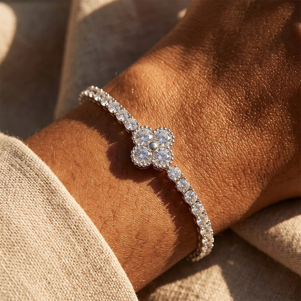 MEETMAY | Clover Moissanite Bracelet – S925 Sterling Silver 14K Gold Plated, D-Color