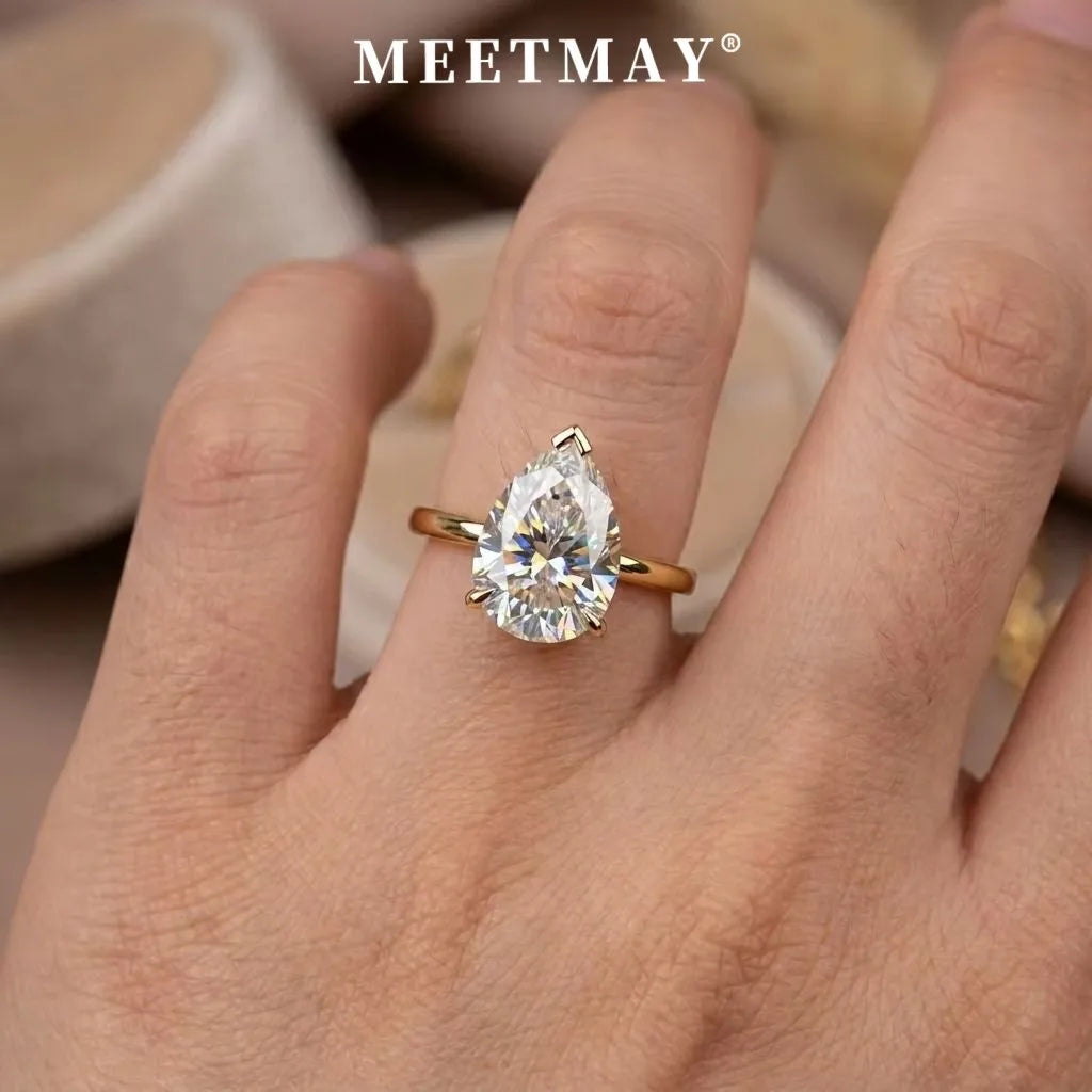 MEETMAY | Pear-Cut Moissanite Adjustable Ring – S925 Sterling Silver 18K Gold Plated, D-Color