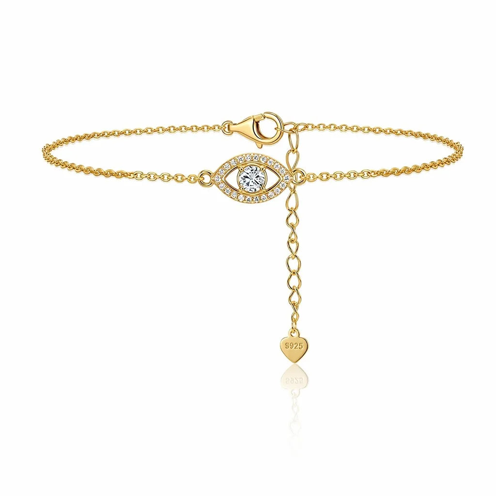 MEETMAY | Evil Eye Moissanite Bracelet – S925 Sterling Silver 14K Gold Plated, D-Color