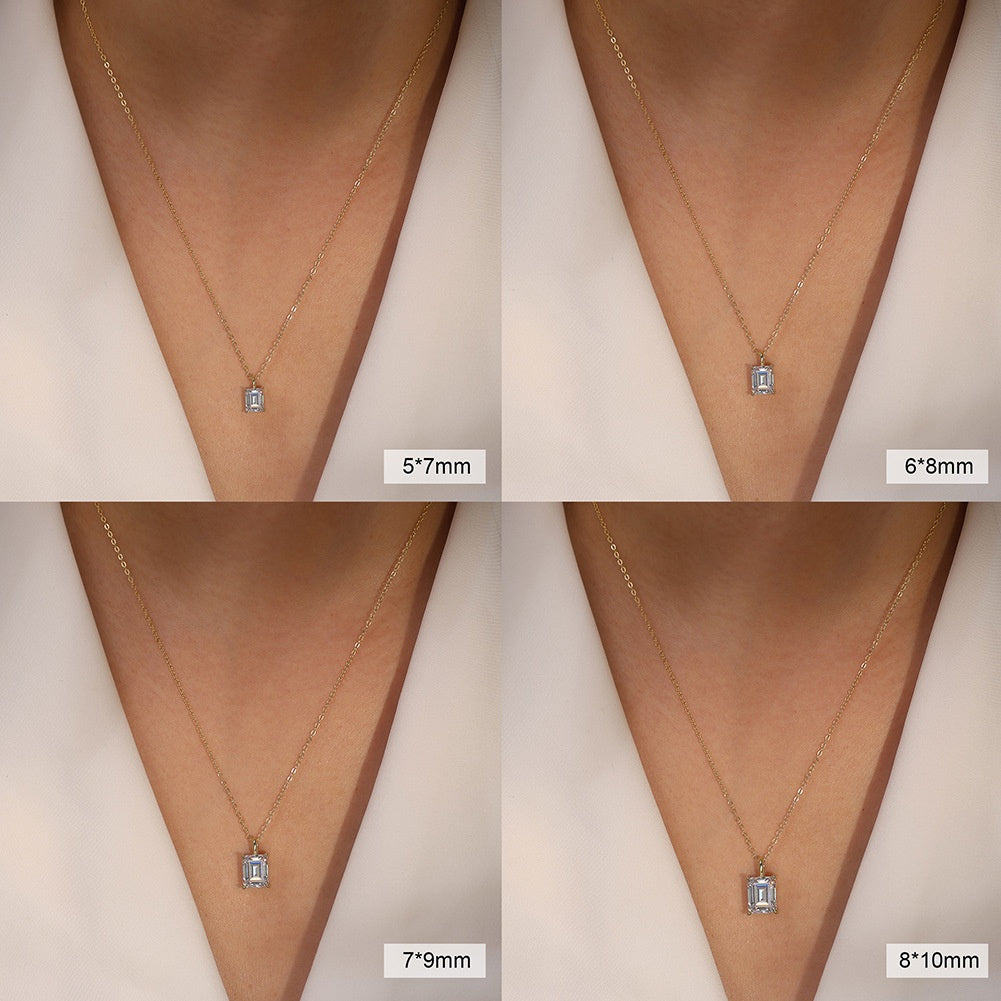 MEETMAY | Emerald-Cut Moissanite Pendant Necklace – S925 Sterling Silver 18K Gold Plated, D-Color