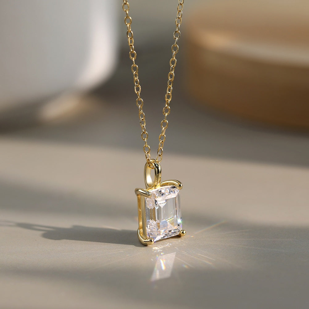 MEETMAY | Emerald-Cut Moissanite Pendant Necklace – S925 Sterling Silver 18K Gold Plated, D-Color