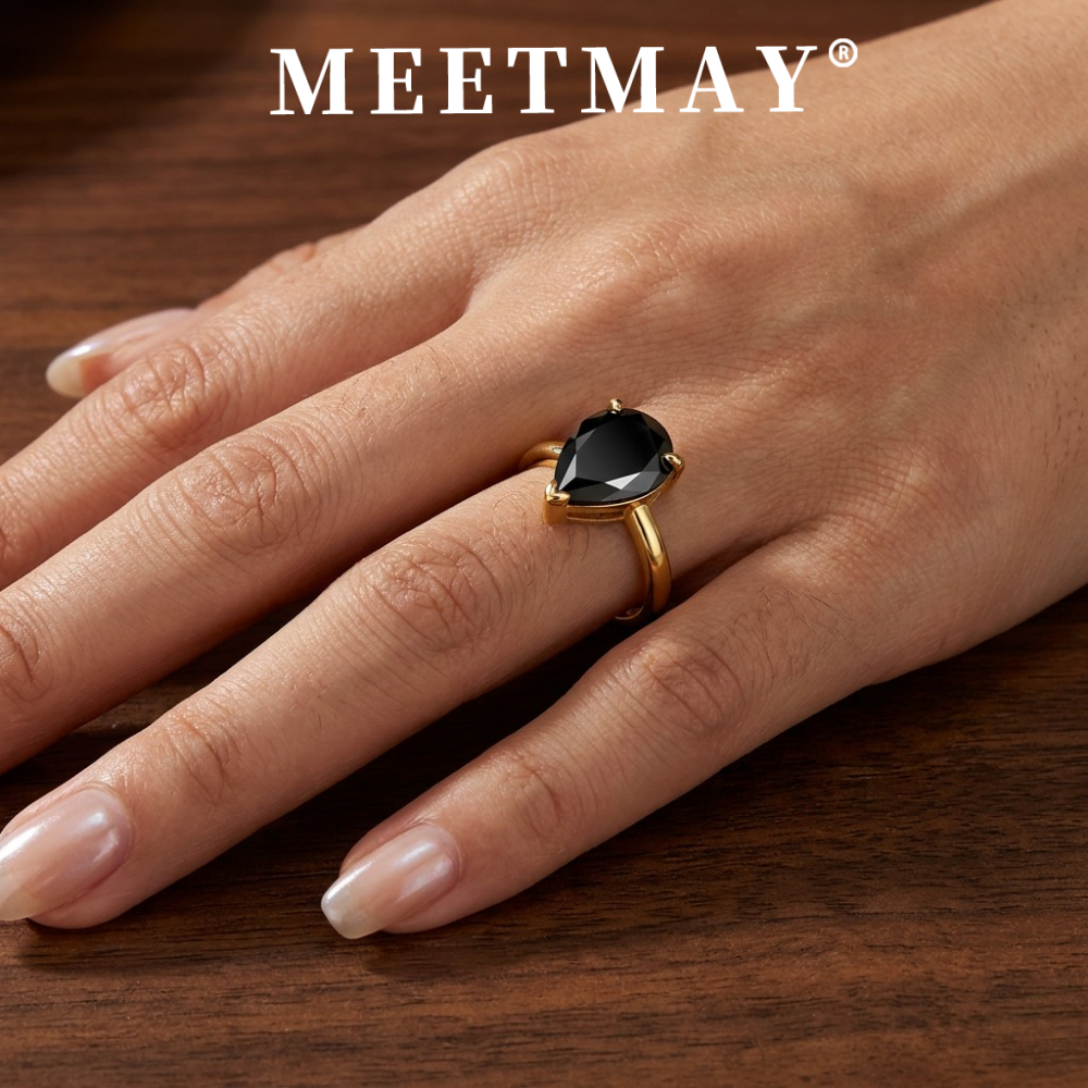 MEETMAY | Colorful Pear-Cut Moissanite Adjustable Ring – S925 Sterling Silver 18K Gold Plated, GRA Certified