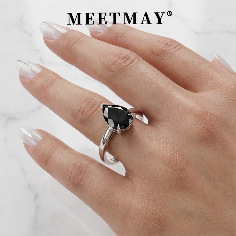 MEETMAY | Colorful Pear-Cut Moissanite Adjustable Ring – S925 Sterling Silver 18K Gold Plated, GRA Certified