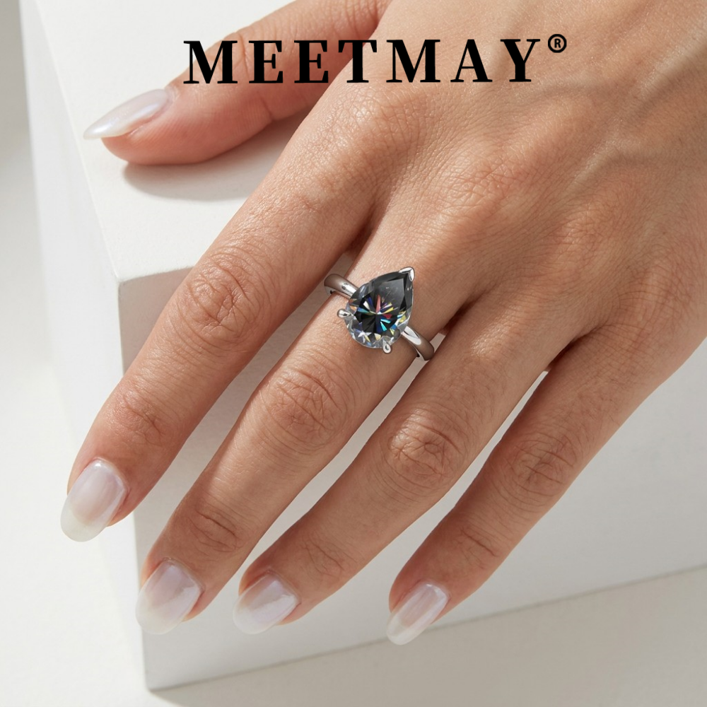 MEETMAY | Colorful Pear-Cut Moissanite Adjustable Ring – S925 Sterling Silver 18K Gold Plated, GRA Certified