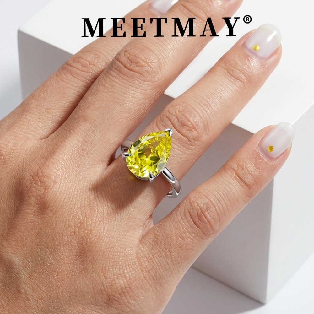 MEETMAY | Colorful Pear-Cut Moissanite Adjustable Ring – S925 Sterling Silver 18K Gold Plated, GRA Certified