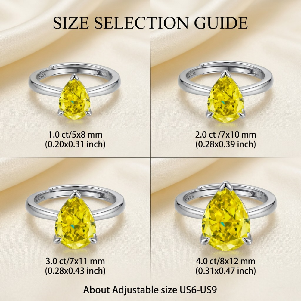 MEETMAY | Colorful Pear-Cut Moissanite Adjustable Ring – S925 Sterling Silver 18K Gold Plated, GRA Certified