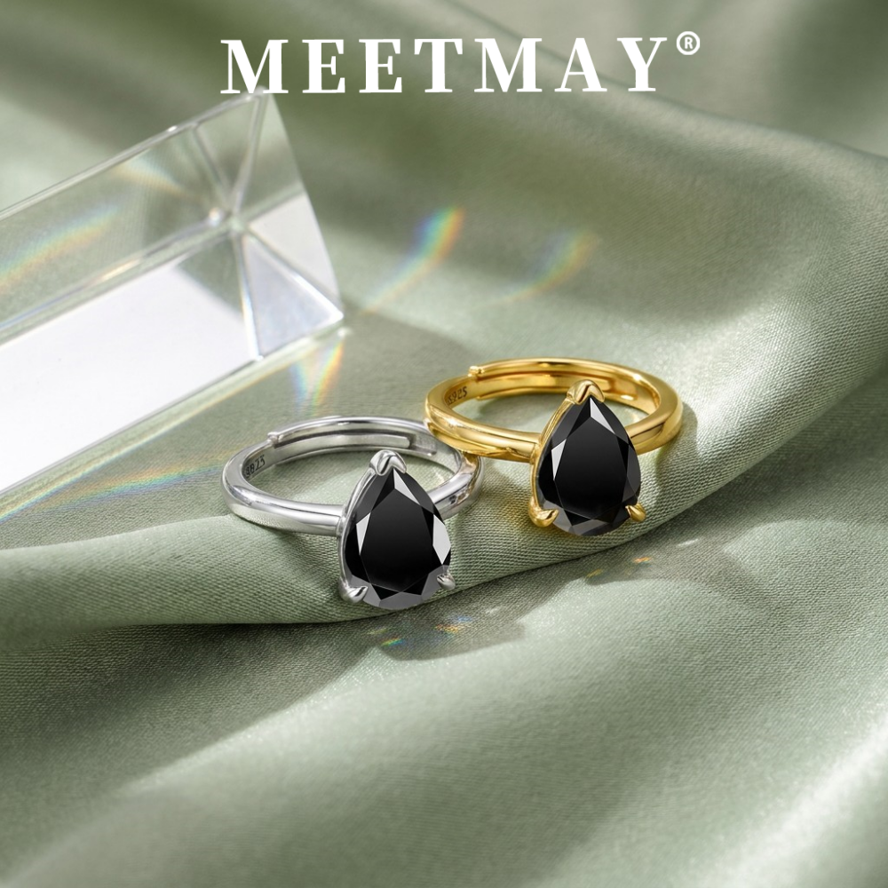 MEETMAY | Colorful Pear-Cut Moissanite Adjustable Ring – S925 Sterling Silver 18K Gold Plated, GRA Certified
