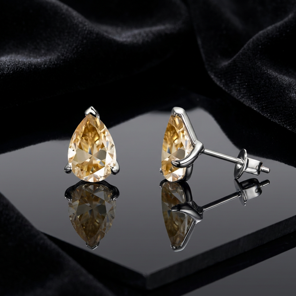 MEETMAY | Colorful Pear-Cut Moissanite Stud Earrings – S925 Sterling Silver 18K Gold Plated, GRA Certified