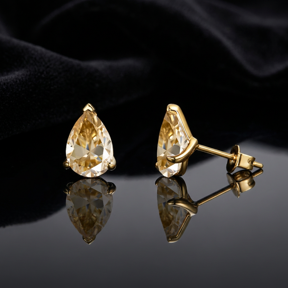 MEETMAY | Colorful Pear-Cut Moissanite Stud Earrings – S925 Sterling Silver 18K Gold Plated, GRA Certified